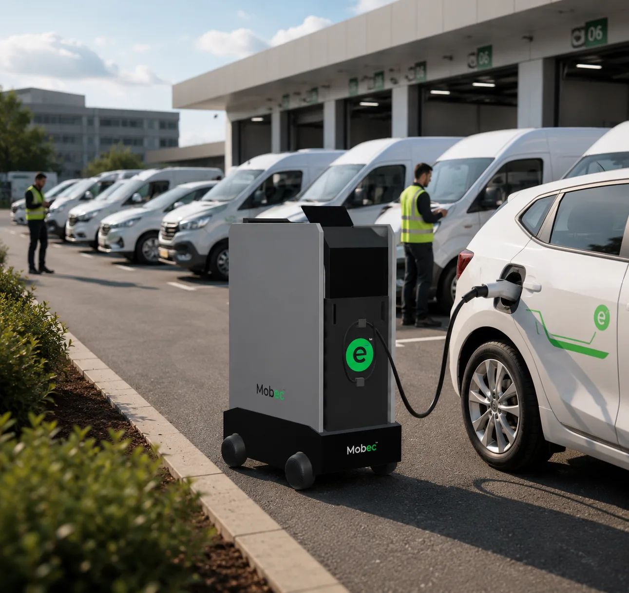 MAC 30 portable DC fast charger connected to an electric vehicle